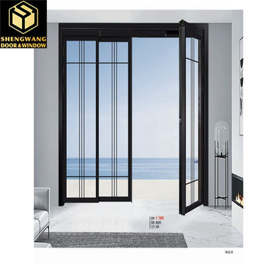 알루미늄 합금 PT 문 2.1m 이중 유리 검은 알루미늄 Patio 문